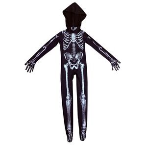 NEW Kids Skeleton Halloween Costume Size 7-8 Jumpsuit‎ Hooded Outfit